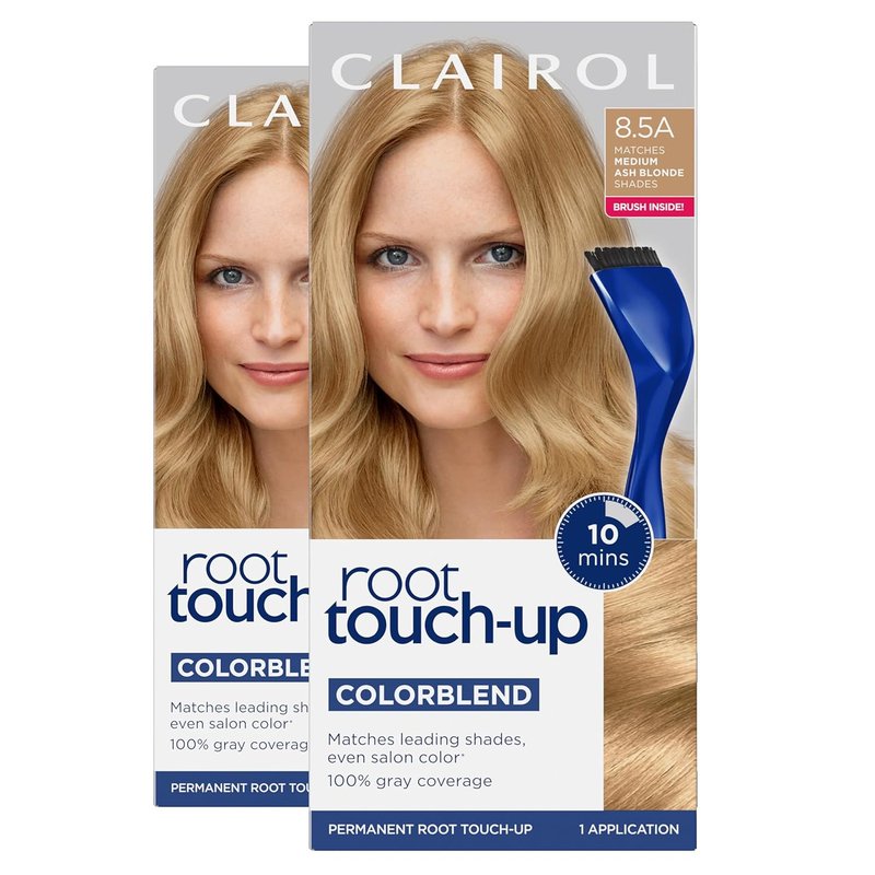 Clairol Root Touch-Up Permanent Hair Dye - 8.5A Medium Ash Blonde | 100% Gray Coverage | Easy Brush Application | Pack of 2