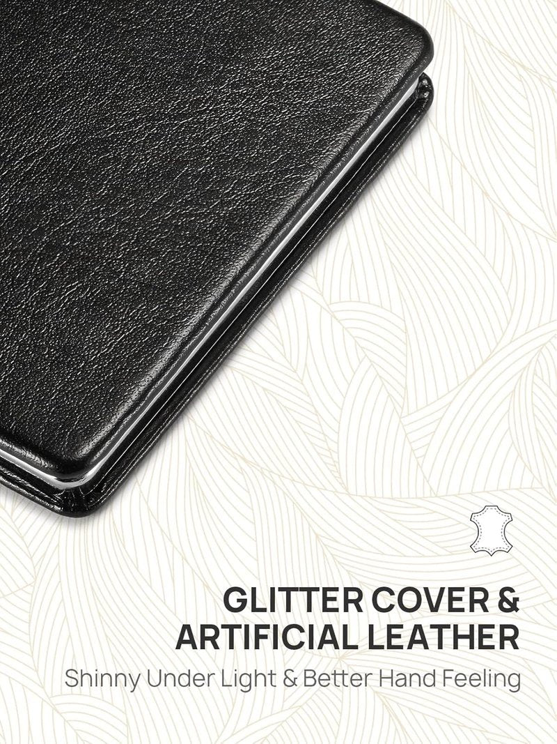OMIRO Compact Mirror - Ultra Portable PU Leather with 1X/3X Magnification | 2.4" W x 3.4" L (Black)