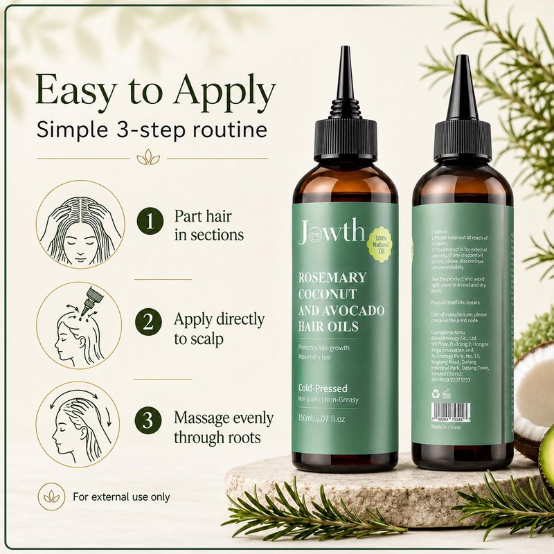 Jowth Rosemary Oil For Hair Growth with Coconut & Avocado Oil | Biotin & Vitamin E | Strengthens Thinning Hair | Dry Scalp Treatment | Repairs Damaged Hair | All Hair Types, 5.07 oz