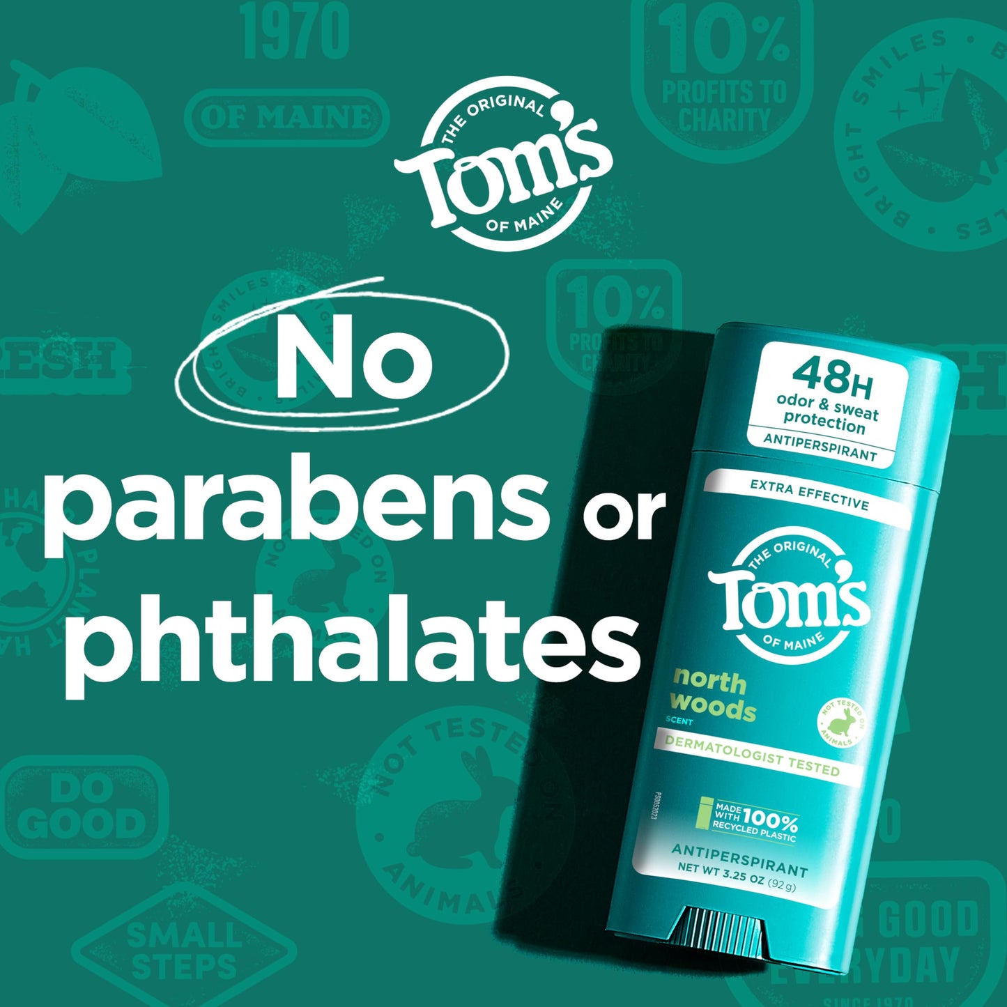 Tom’s of Maine North Woods Antiperspirant Deodorant for Men and Women,48 HR Odor & Sweat Protection,Patchouli and Lavender Scent,3.25 oz,(Pack of 4)