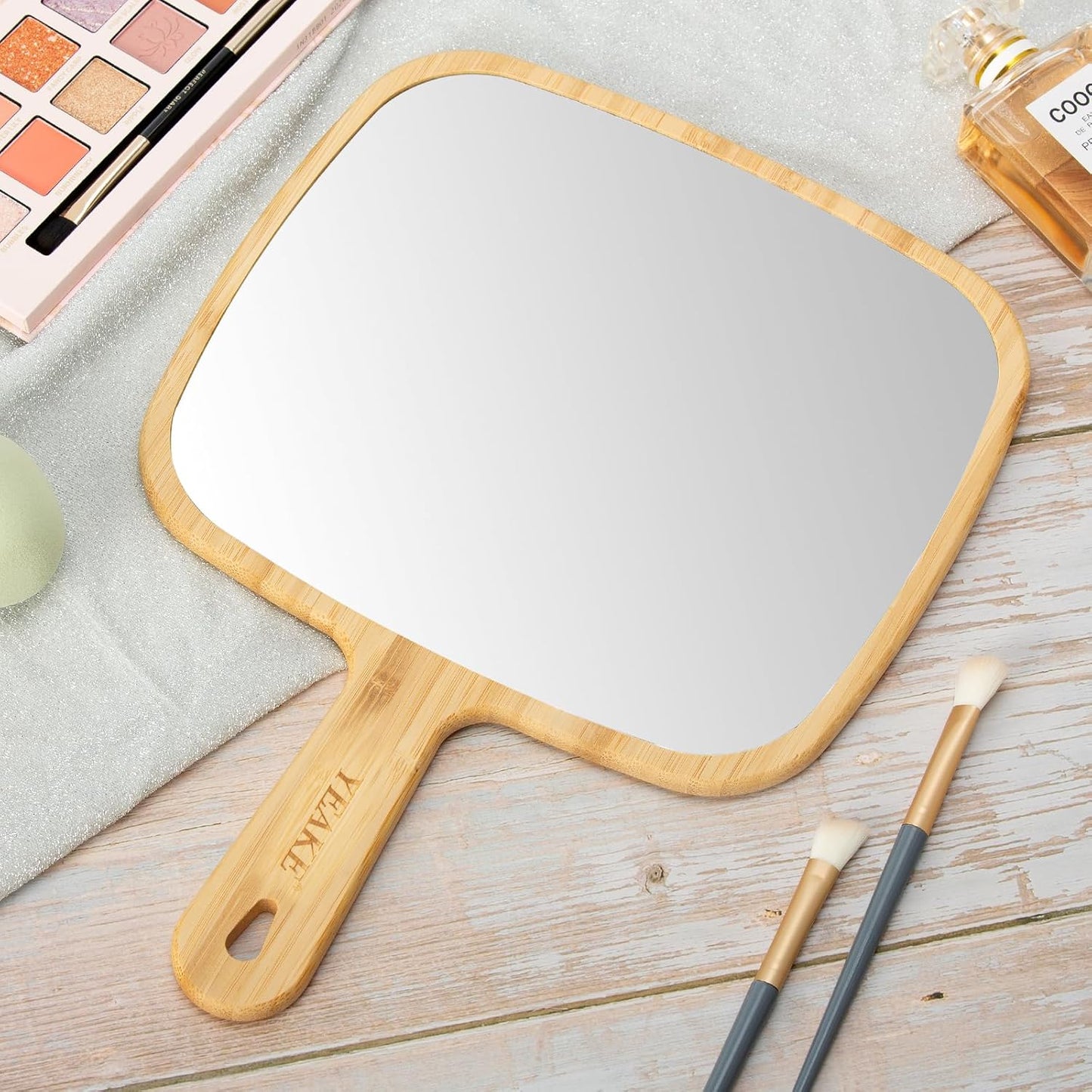 YEAKE Extra Large Bamboo Handheld Mirror - Portable Single-Sided Vanity Mirror for Men & Women | 8.9" W x 12.4" L