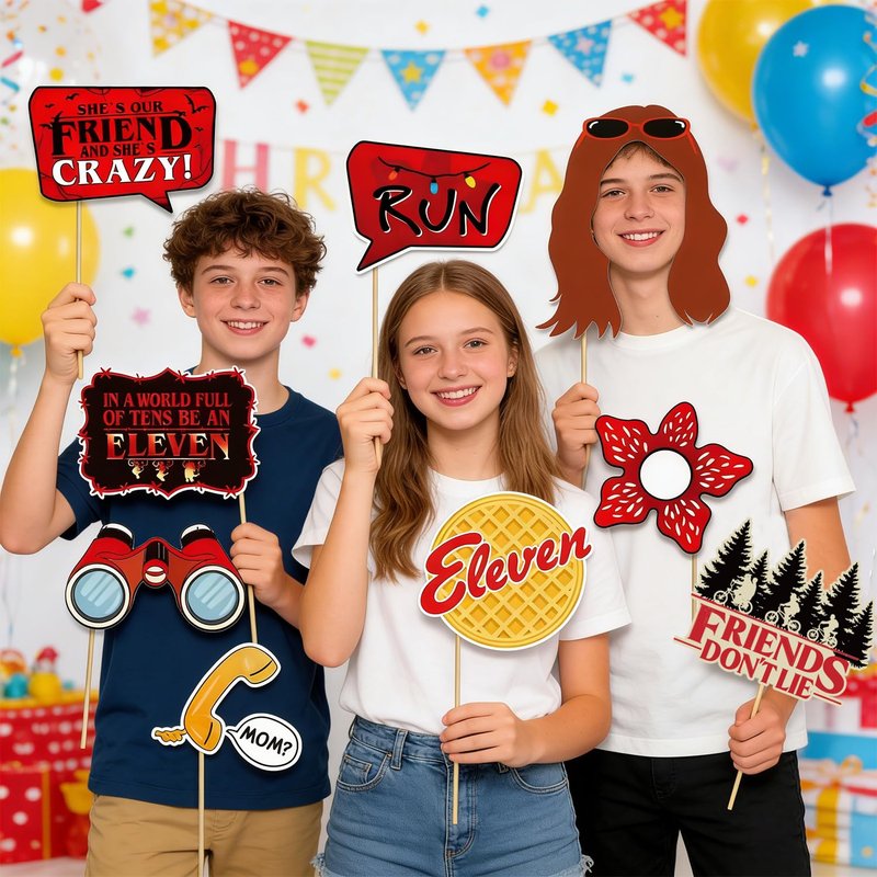 34pcs Stranger Birthday Party Decorations Photo Booth Props Red and Black Welcome to The Other Side Adventure Style Birthday Party Supplies for Photography