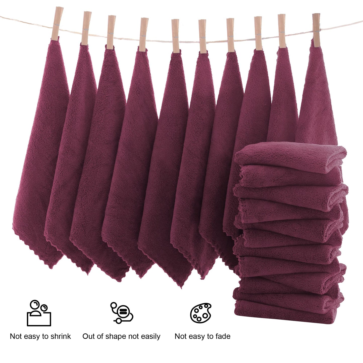 MOONQUEEN Ultra Soft Premium Washcloths Set - 12 x 12 inches - 72 Pack - Quick Drying - Highly Absorbent Coral Velvet Bathroom Wash Clothes (Burgundy)