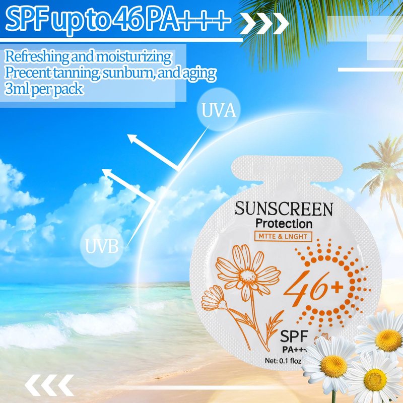 Heigble 100 Pcs Sunscreen Bulk Mini Travel Size Sunscreen Packets SPF 46+ Summer Party Gifts for Women Girl