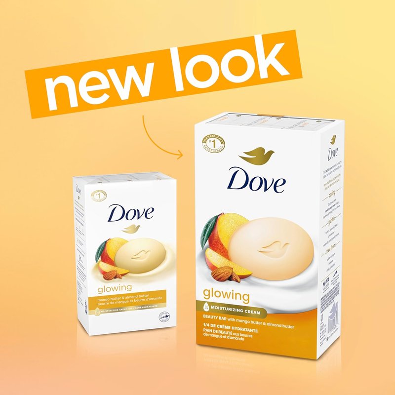 Dove Beauty Bar Soap - Glowing Mango & Almond Butters for Radiant Skin | 8 Bars, 3.75 oz