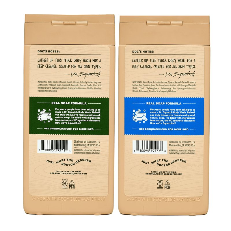 Dr. Squatch NEW Body Wash for Men with Nourishing, Natural Ingredients | No Paraben, Phthalate, Sulfate | All Day Moisture | Long Lasting Scent | Pine Tar & Fresh Falls (14 oz, 2-Pack)