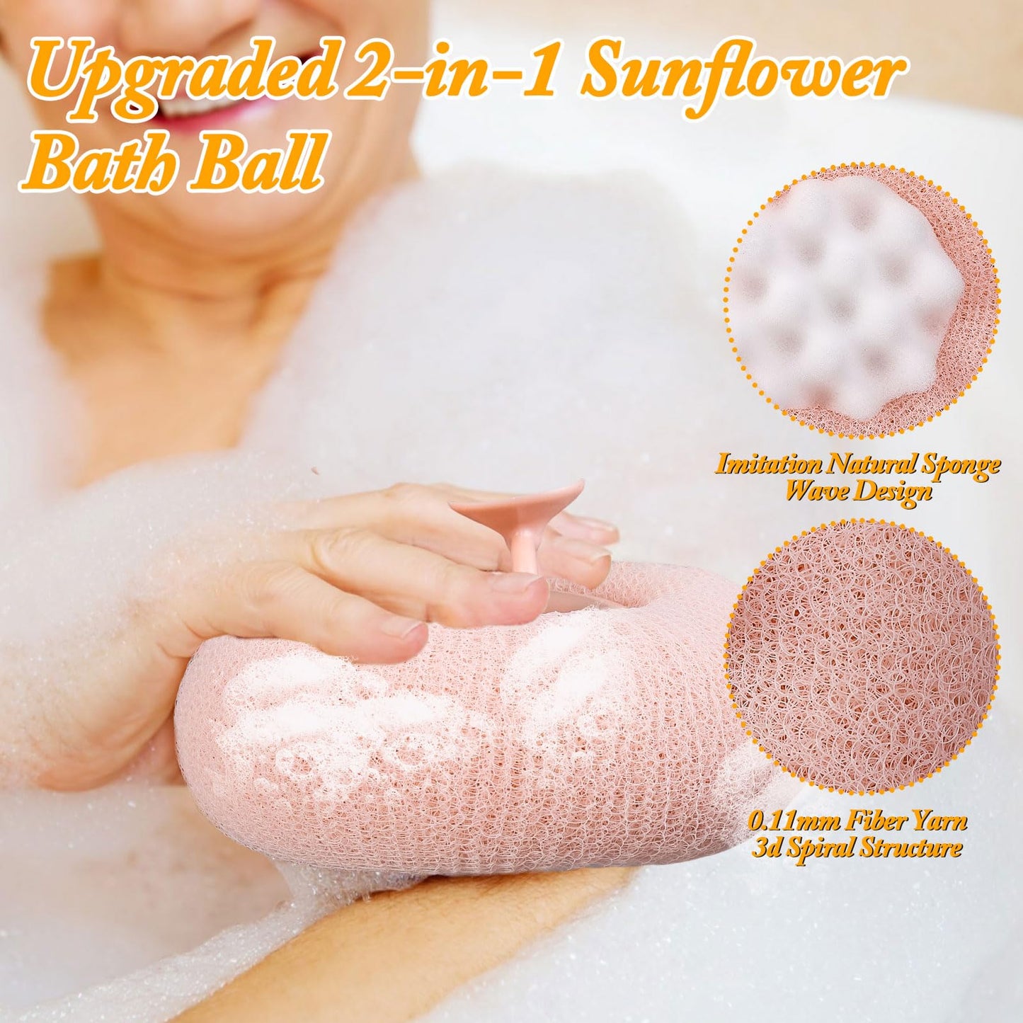 FWUNYVN 3Pcs 2-in-1 Sunflower Bath Ball, Super Soft Exfoliating Bath Sponge Cleaning Brush, Bath Loofah Sponge，Hangable Suction Cup Bath Ball for Women Men(Pink+Blue-Green+Purple)