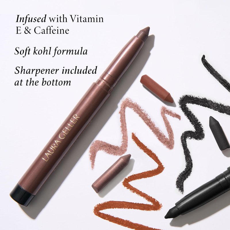 LAURA GELLER NEW YORK Kajal Longwear Kohl Eyeliner Pencil with Caffeine, Smooth & Blendable Makeup, Deep Black