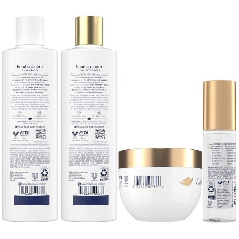 Dove Bond Strength Damage Therapy System - 4 Piece Hair Repair Treatment Set with Shampoo, Conditioner & Serum