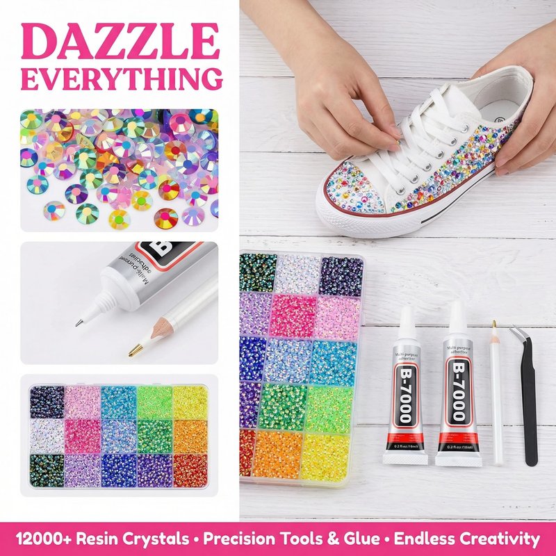 40-Color Resin Jelly Rhinestones for Bedazzling Kit – Flatback Resin Gems Bedazzler Kit with 3Pcs 10ml Glue & Tools for DIY Crafts, Clothing, Nail Art (40 Colors, Jelly AB, 35000 Pcs)