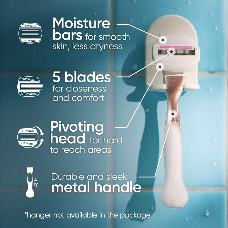 Gillette Venus ComfortGlide plus Olay Sugarberry Women’s Razor, Rose Gold Metal Handle + 4 Blade Refills, 5-Blade Razor Cartridges, Moisture Bars