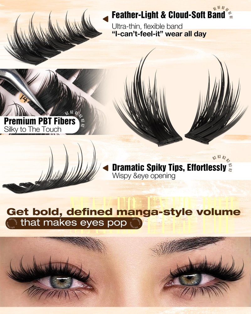 Manga Lash Clusters with Spikes Fairy Eyelash Clusters Spider Lash Cluster Eyelash Extensions Fluffy Lashes Clusters CD Curl Wispy Individual Lashes Extensions by Delyneph