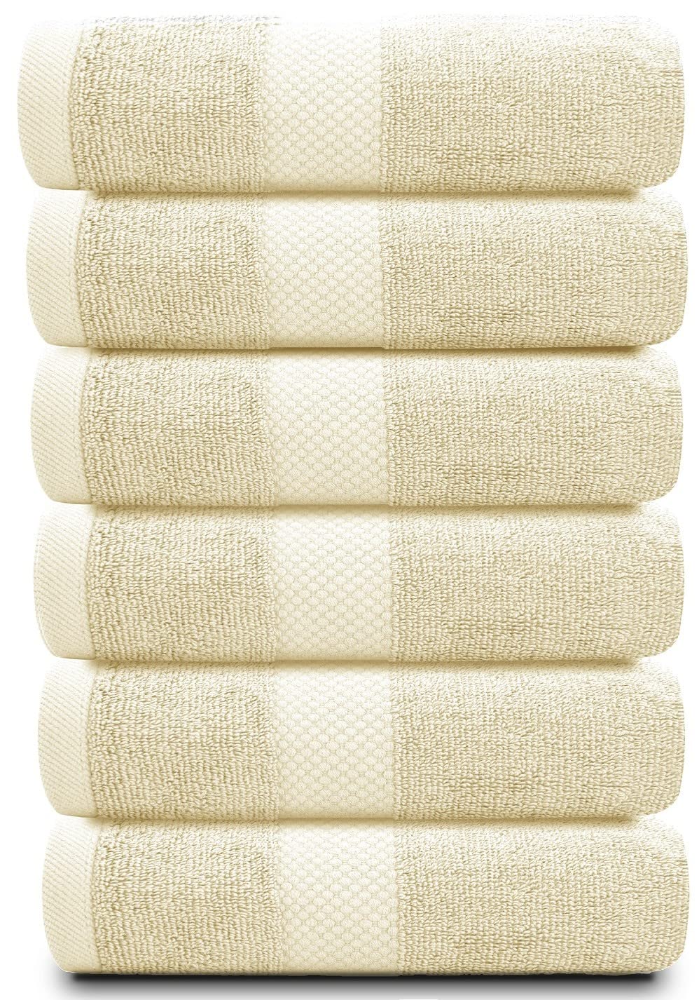 White Classic Luxury Beige Hand Towels - Soft 100% Turkish Cotton | Highly Absorbent Hotel spa Bathroom Towel Collection | 16x30 Inch | Set of 6