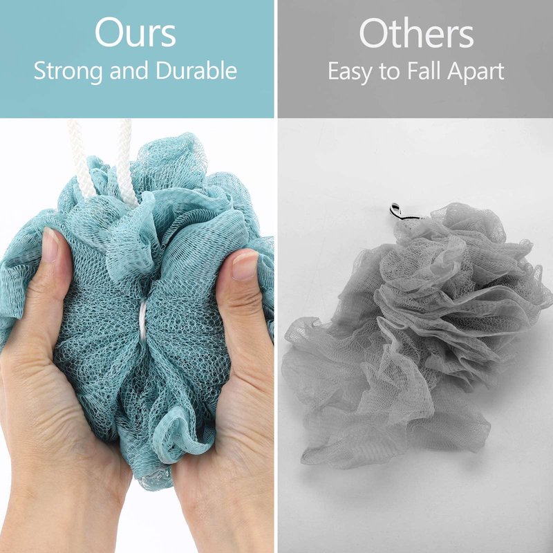 BTYMS Large Loofah Bath Sponge 75g/Pc, Exfoliating Body Scrubber Shower Scrunchies Mesh Pouf - Pack of 4