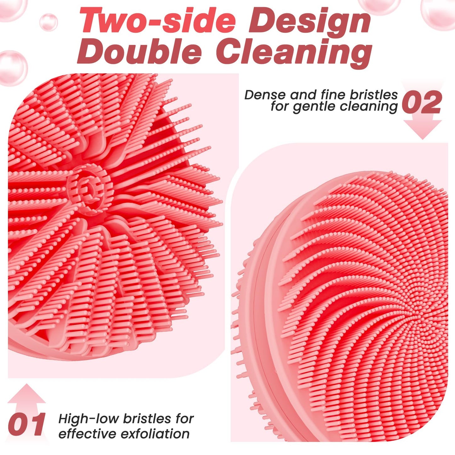 Manmihealth Rabbit-Shaped Silicone Foot Brush Mat for Shower with Non-Slip Suction Cups, Silicone Back Scrubber with Long-Handle, Shower Face Body Scrubber, Scalp Massager, Bath Sponge Net Set (Pink)