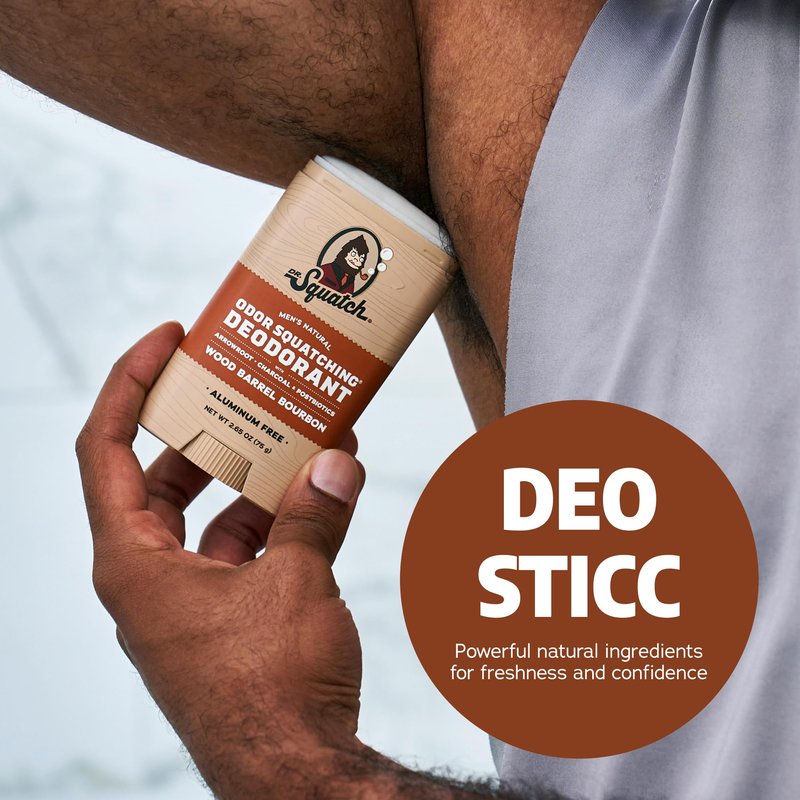 Dr. Squatch Natural Men’s Deodorant – Aluminum Free Natural Deodorant Men with Charcoal & Postbiotics for 72-Hour Odor Protection – Wood Barrel Bourbon, 2.65oz Stick