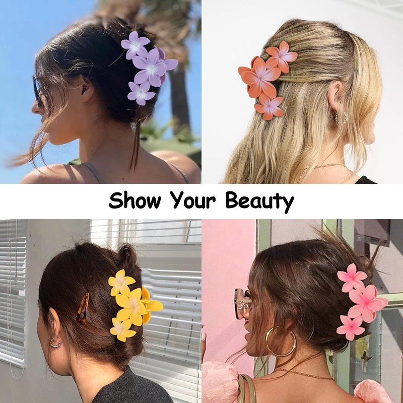 Amariver Hair Clip, 4PCS Flower Hair Claws for Women & Girls, Tropical Style, Strong Hold, Acrylic, Floral Theme, Hair Accessories for Thick Thin Hair, Party, Wedding, Beach, Versatile Use