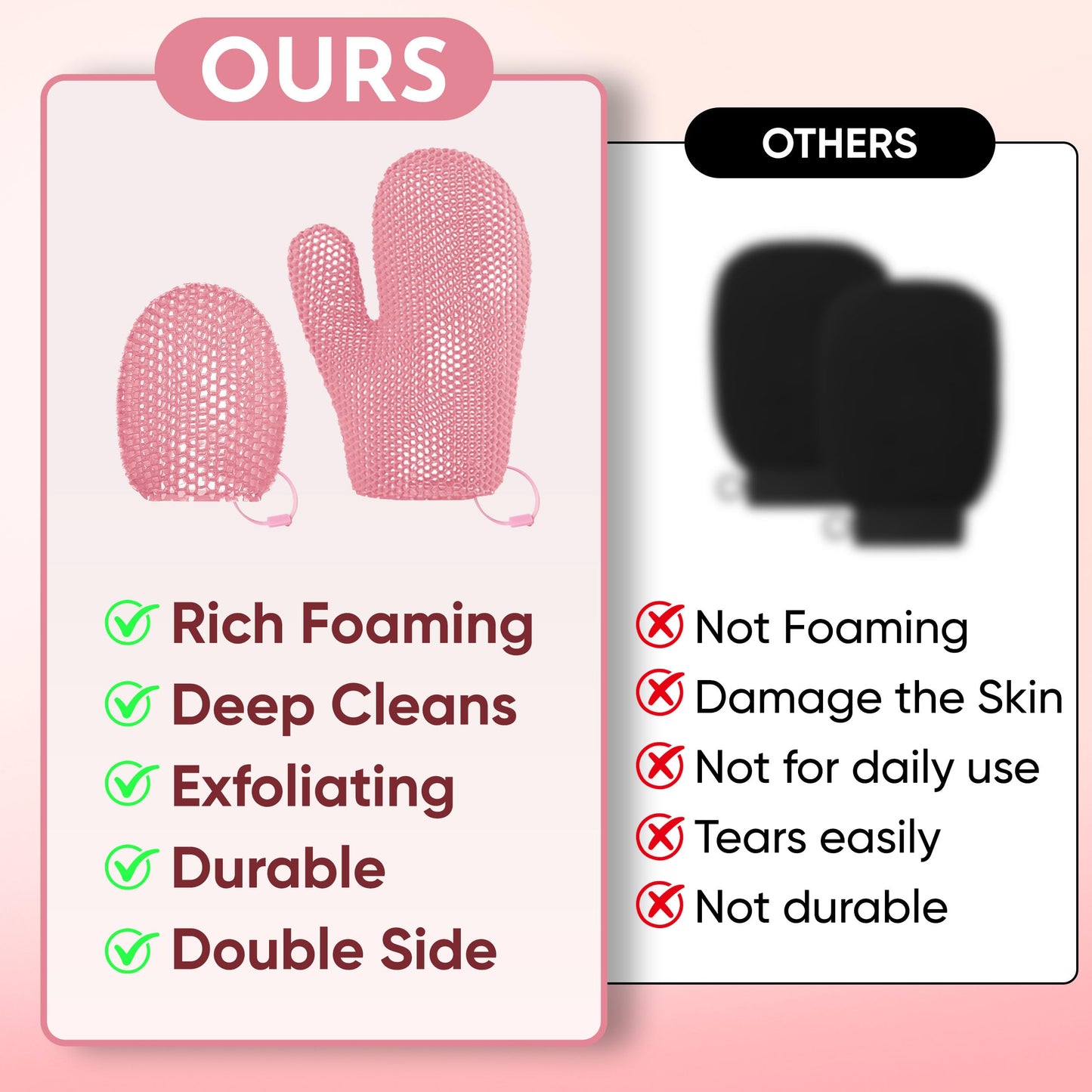 Veinvify 2 Pcs Honeycomb Exfoliating Mitten Set Bath Mitt Honeycomb Face and Body Scrubber Shower Glove for Cleaning Body Shower Face Skin Beauty Spa Quick Drying Pink