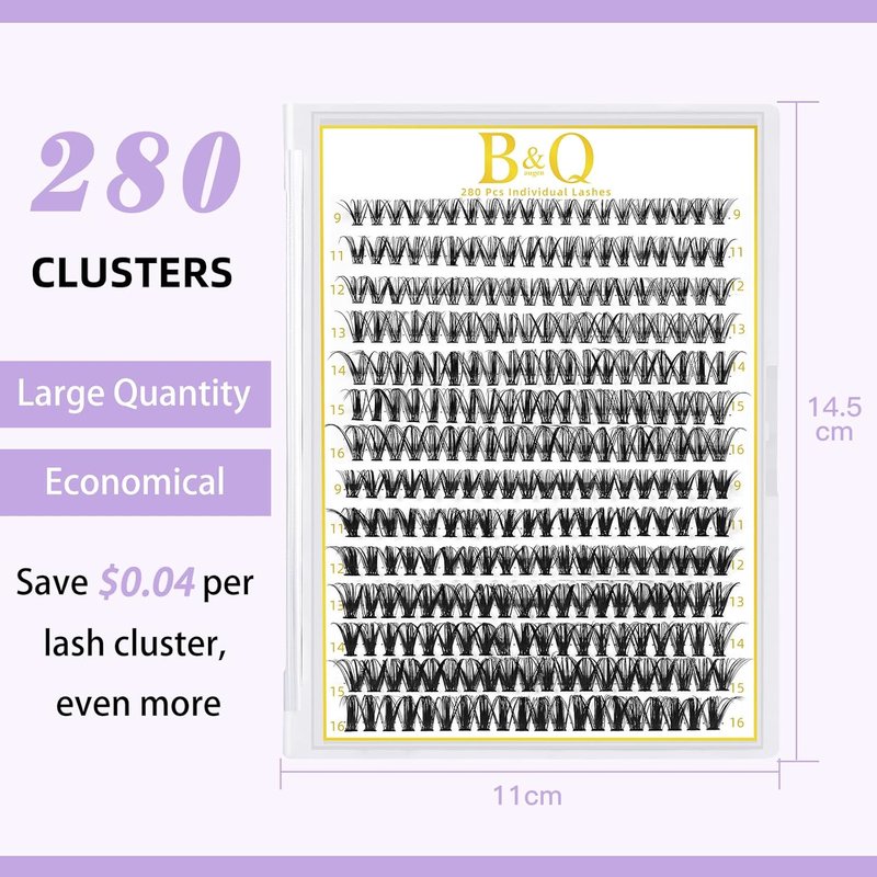 B&Q Lash Clusters - 280PCS Natural Eyelash Extensions | 30D & 40D C Mix for Comfortable DIY Glam