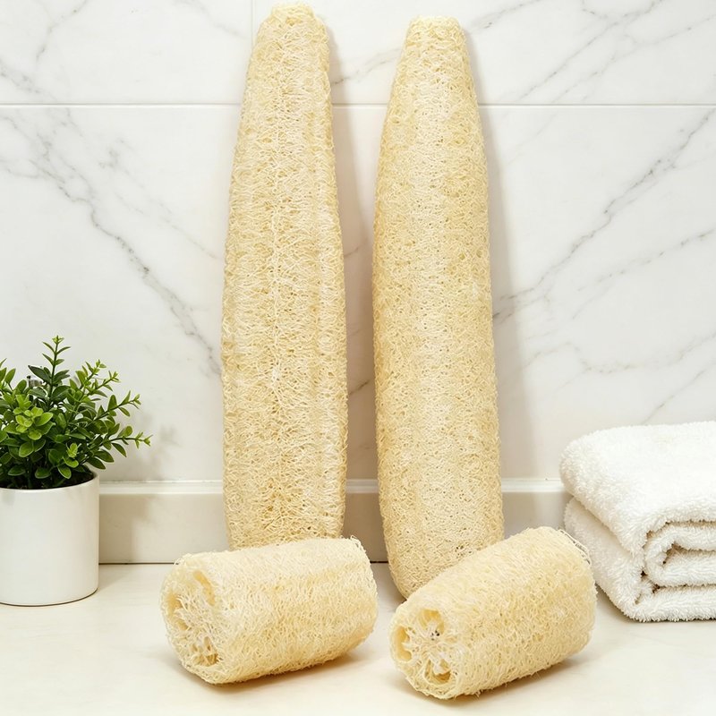 Natural Organic Loofah Sponges Large Exfoliating Shower Bath Loofah Luffa Loofa Body Scrubbers Sponges for SPA Beauty Bath and Radiant Skin, Pack of 4