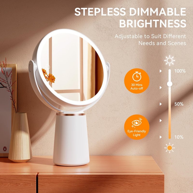 Auxmir Makeup Mirror - Double-Sided 30X/1X Magnifying Lighted Vanity Mirror | Rechargeable & Dimmable