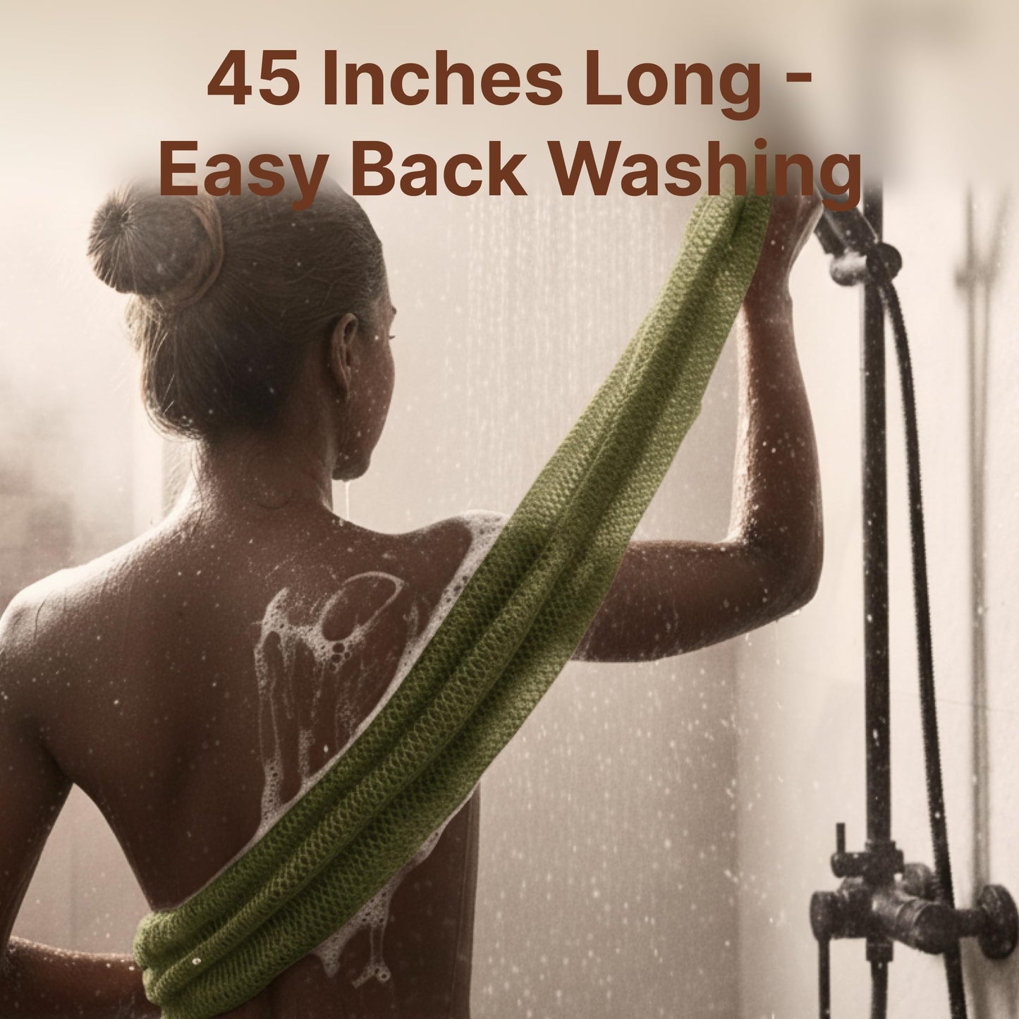 Nubiana African Net Sponge Authentic with Knots, 45 Inch Handwoven Nigerian Exfoliating Body Sponge with Handles, Quick-Drying Nylon Mesh Body Scrubber, Reusable Bath Sponge (Olive Green)