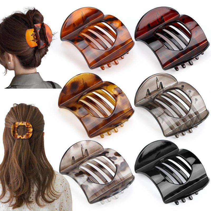 6 Pack Large Flat Hair Clips for Women Girls, Strong Hold French Claw Clips for Thin Hair, Minimalist Hair Accessories for Work/Travel (Tortoiseshell)