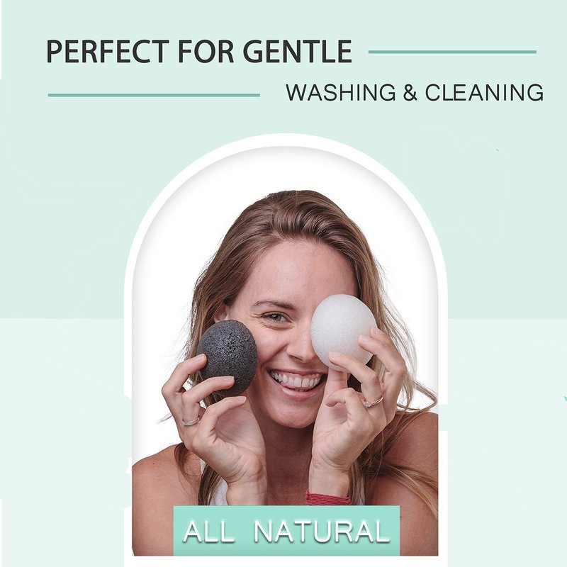 pureSOL Konjac Sponges - Activated Charcoal - Facial Sponge, 100% Natural Sponges, Eco-Friendly - Great for Acne, Exfoliating