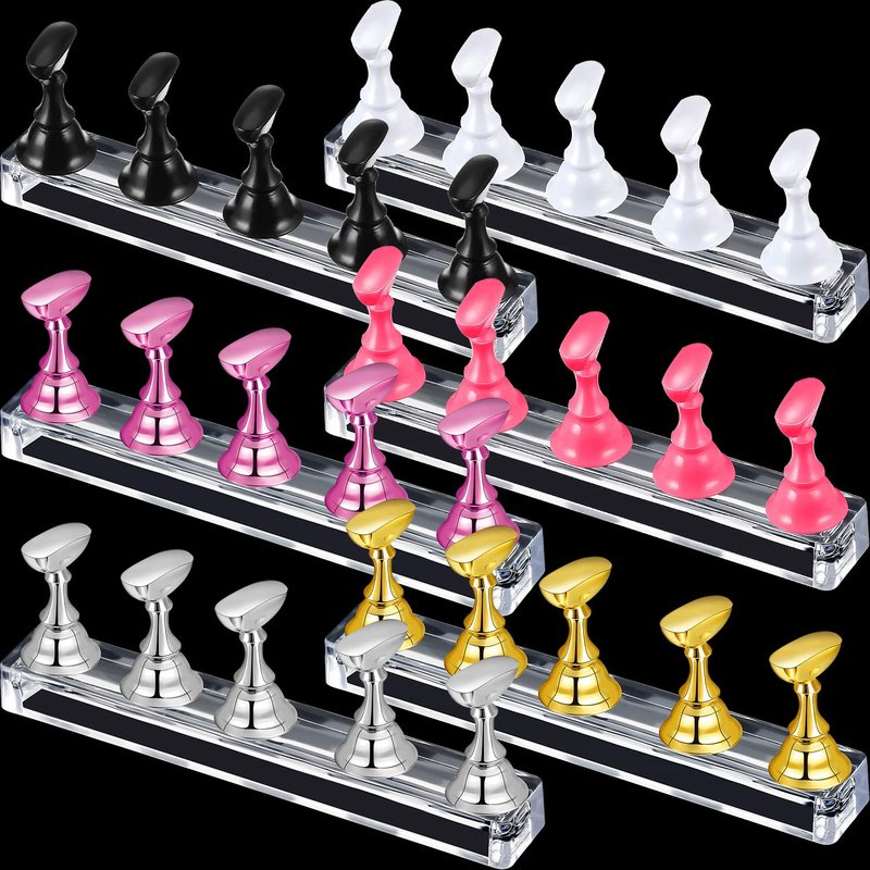 Magnetic Nail Tip Display Holder - 6 Sets Acrylic Stand for DIY Manicure | Gold, Silver, Pink, Black, White
