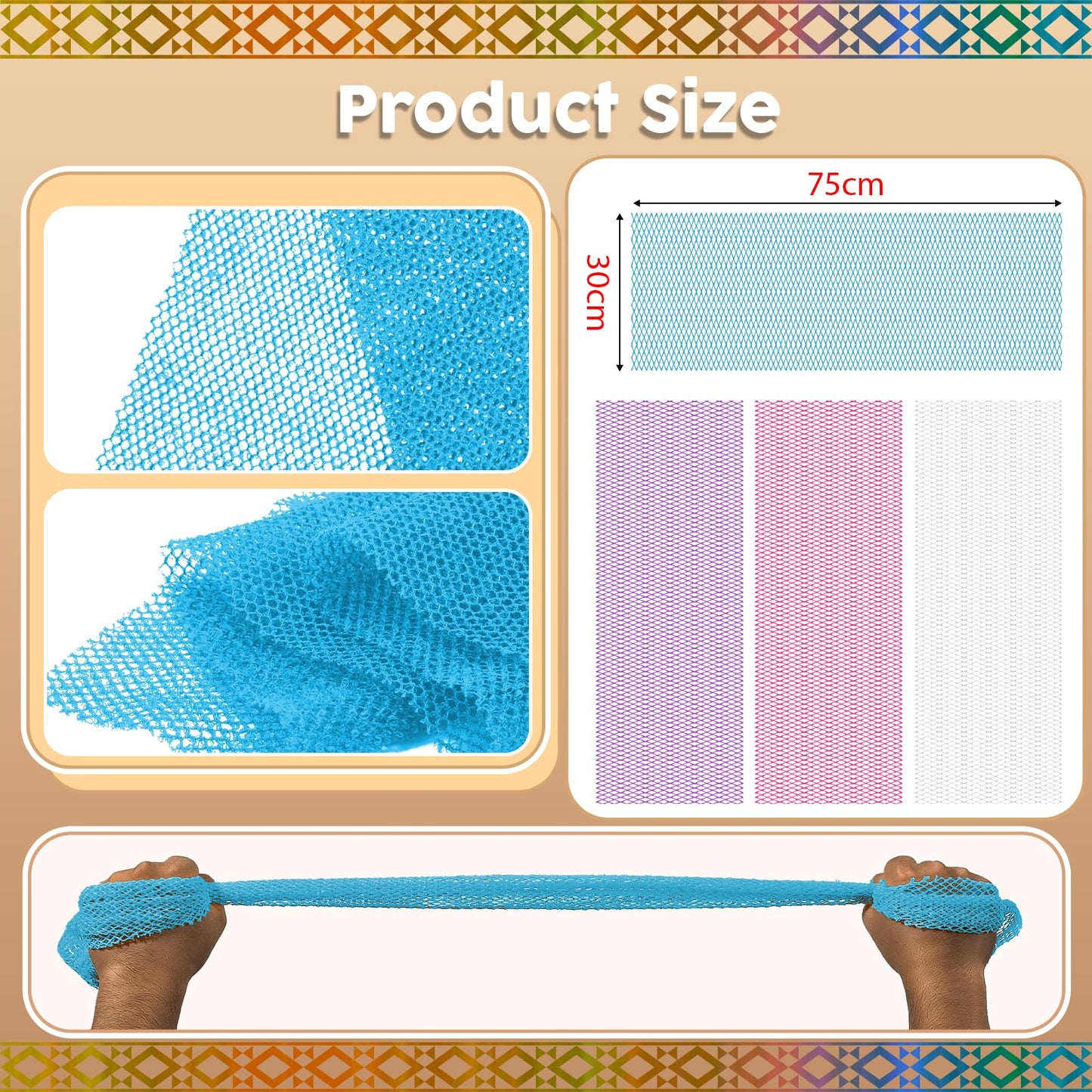 SpiralScgv African Bath Sponge 4 Pieces - Net Exfoliator for Glowing Skin, Long-Lasting Nylon Mesh Scrubber, Gentle Enough for Daily Use (White, Rose Red, Purple, Blue)