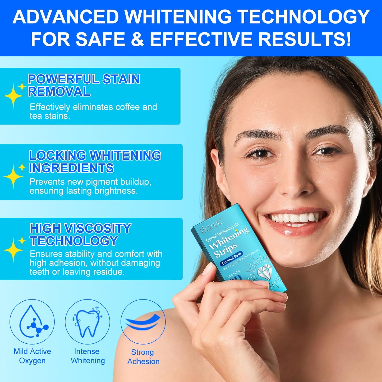 Teeth Whitening Strips Kit, 28 Strips for Sensitive Teeth, Peroxide Free & Gentle Formula, Safely Brighten Smile, Remove Stains, No Bleach, Enamel Safe, 21 Treatments