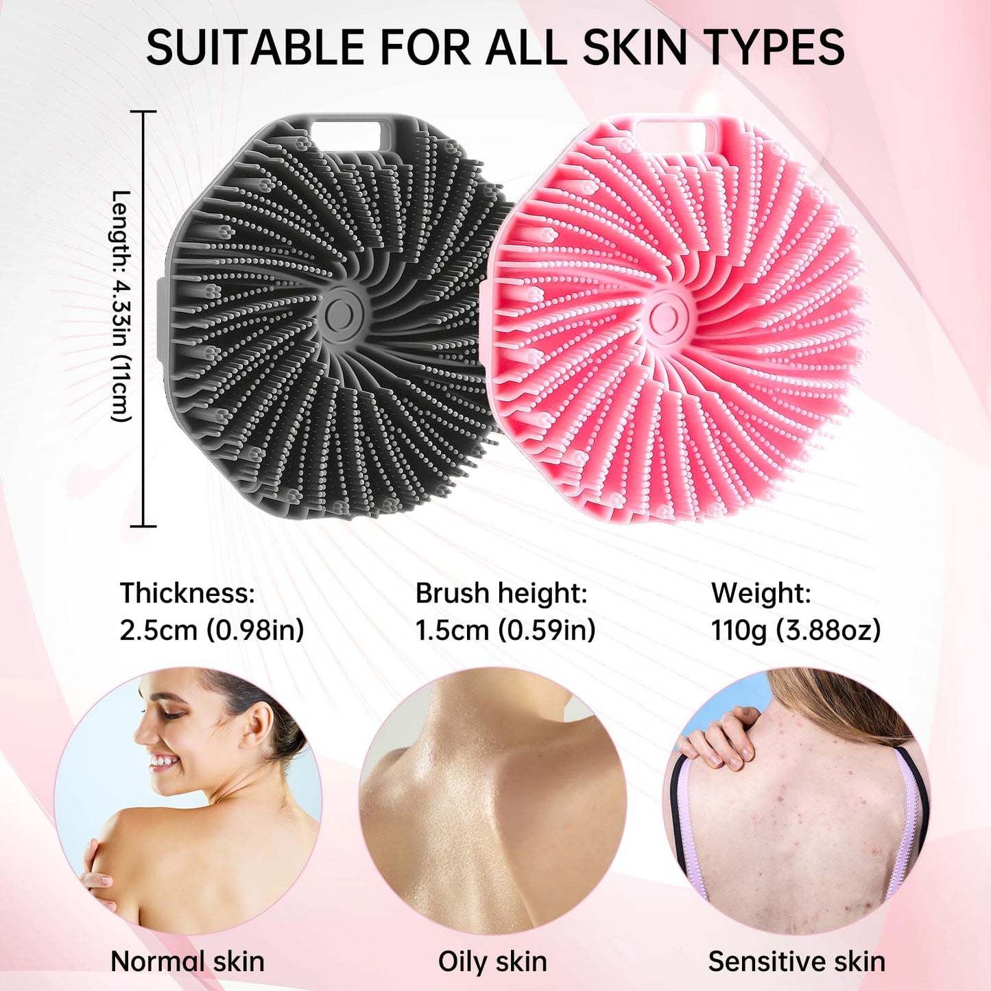 2Pcs Silicone Body Scrubber,Food-Grade Scrubbies for Body Gentle Exfoliation Anti Slip Grip,Silicone Loofah Silicones Shower Scrubber Silicones Body Brush,Shower Brush Suitable for All Skin Types
