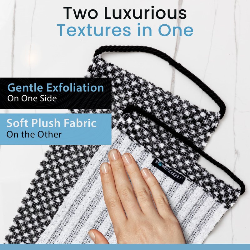 Japanese Exfoliating Washcloth for Back & Body 2-Pack - Charcoal & Silver Ion Exfoliating Towel with Handles - Two-Sided Gentle Exfoliation & Deep Cleanse Body Wash Cloths for Shower - 1 White 1 Green