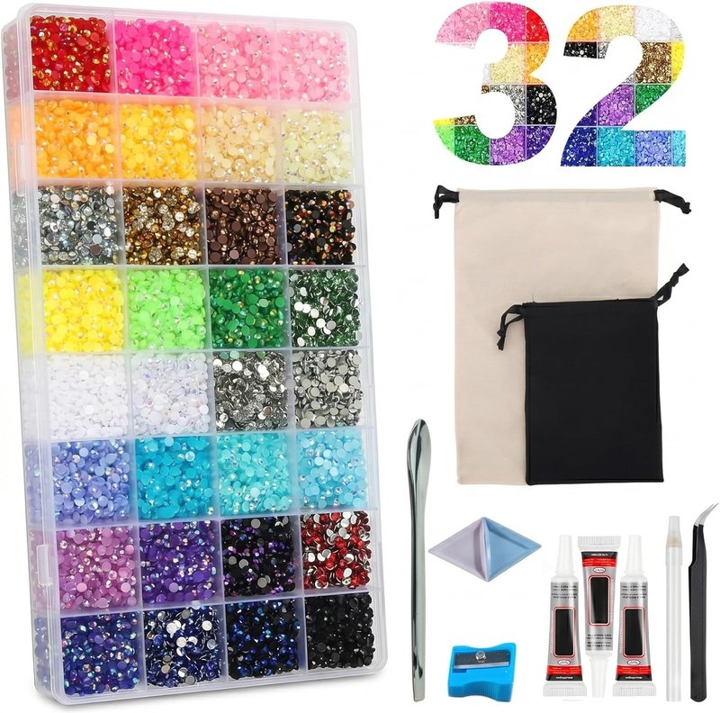 DRZY 38000 Pcs Resin Jelly Rhinestones Kit - 32 Colors 3mm Flatback Gems with Glue & Tools for DIY Crafts
