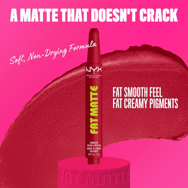 NYX PROFESSIONAL MAKEUP Fat Matte Lipstick, Pigmented, Smoothing, & Non-Drying Lip Crayon, Long Lasting Lip Makeup, Vegan & Cruelty Free - Scarlet Snuggles (Ruby)