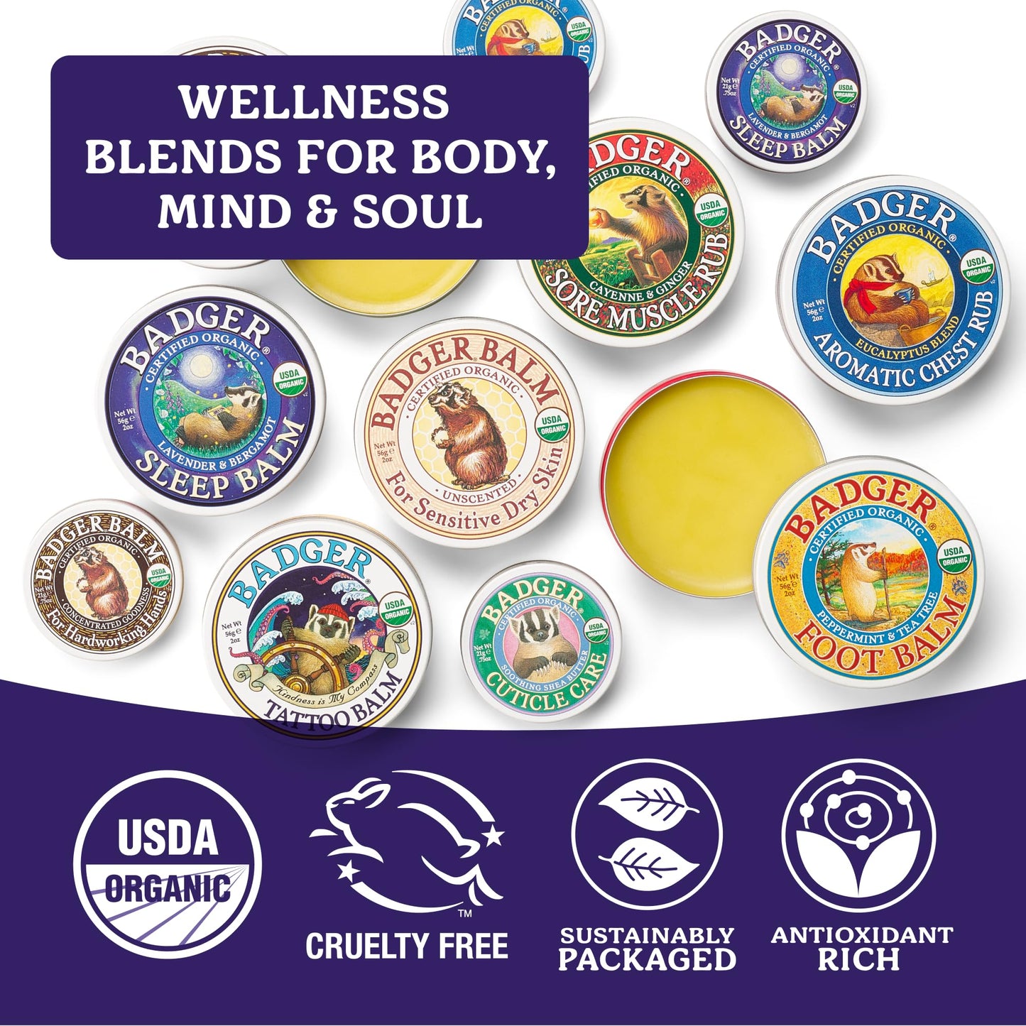 Badger Tattoo Balm, Organic Tattoo Aftercare, Soothing Moisturizing Protecting Healing Tattoo Cream, Light Herbal Sweet Scent, Long Lasting Rich Tattoo Butter, 2 oz Tin