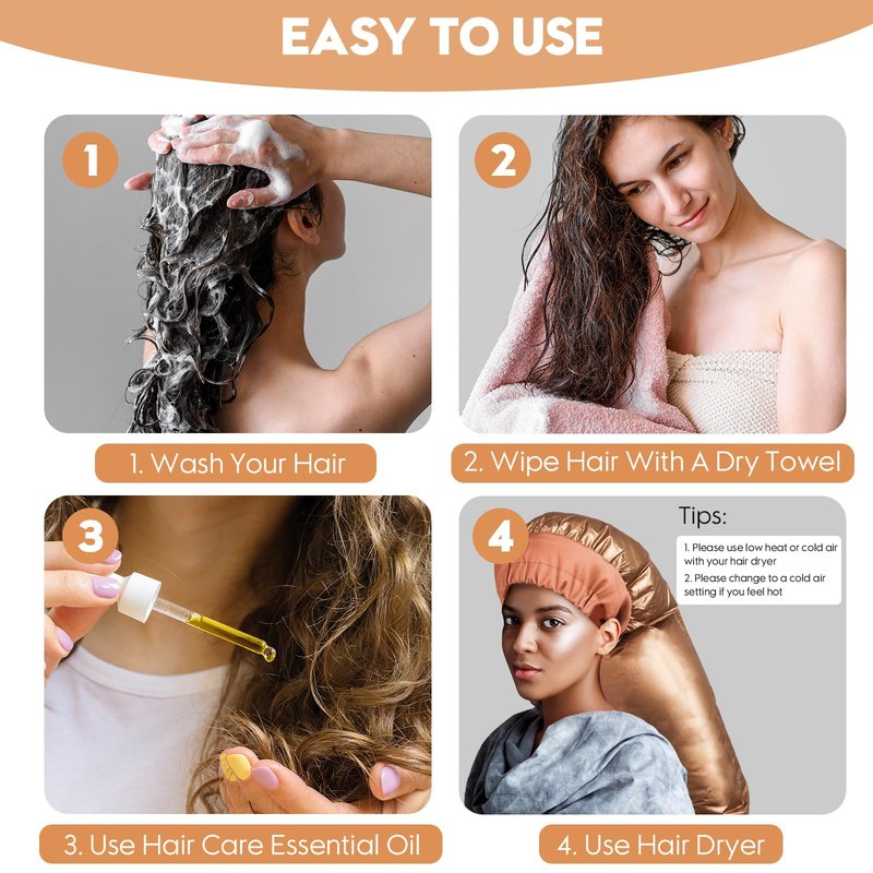 Bonnet Hair Dryer Attachment with Adjustable Headband-Large Hooded Hair Dryer Cap for Drying Fast at Home,Easy to use for Hair stying,Curling Hair Care Fast Drying (Gold)