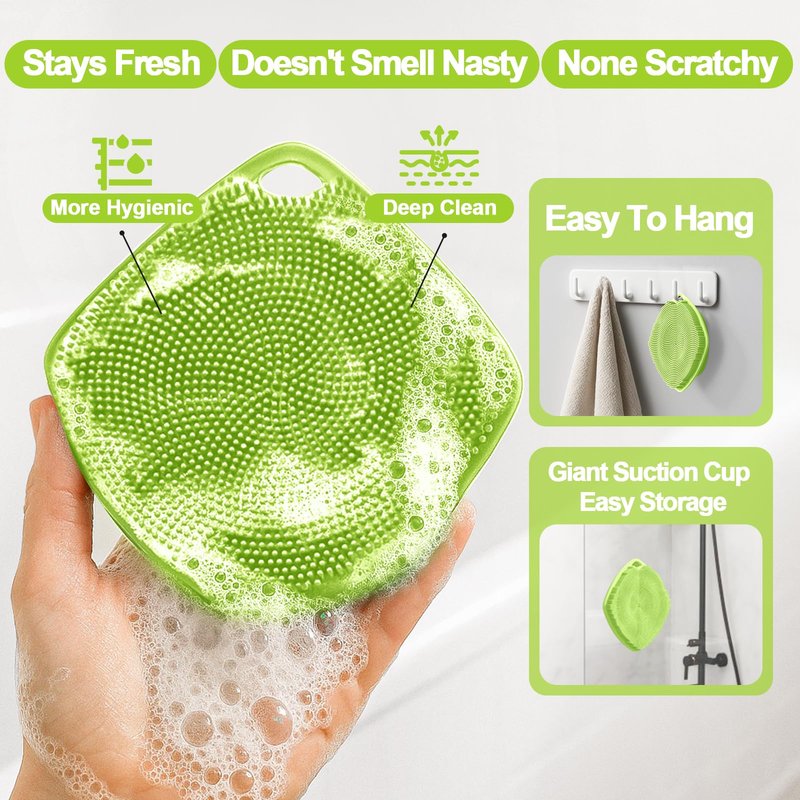 ARIOSOX Silicone Body Scrubber, Bath Brush,Gentle Texture Exfoliating Body Scrubber for Men and Women On Sensitive Skin, Soft Scrubber Builds Up Lather, Deep Skin Clean (Green)