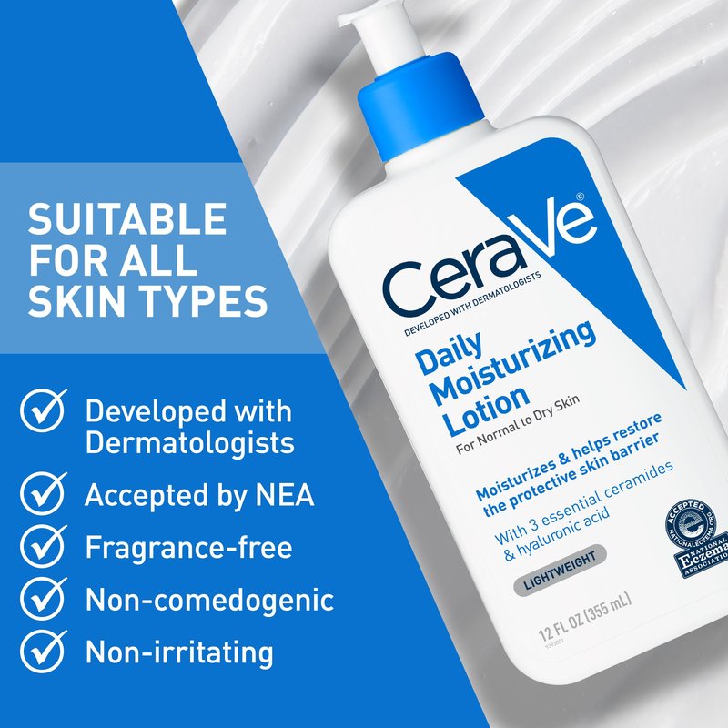 CeraVe Daily Moisturizing Lotion for Dry Skin, Body Lotion & Face Moisturizer with Hyaluronic Acid and Ceramides, Daily Moisturizer, Fragrance Free, Oil-Free, 12 Ounce (Pack of 12)