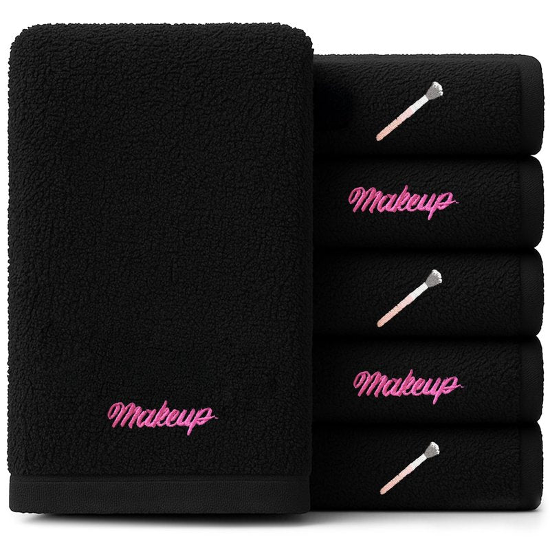 RIVERSIDE Black Makeup Towels - Pack of 6 (13x13) Soft Cotton Makeup Washcloths for Face - Reusable, Quick-Dry Makeup Remover Towels for Bathroom, Spa & Salon - Gentle on Skin - Brushes