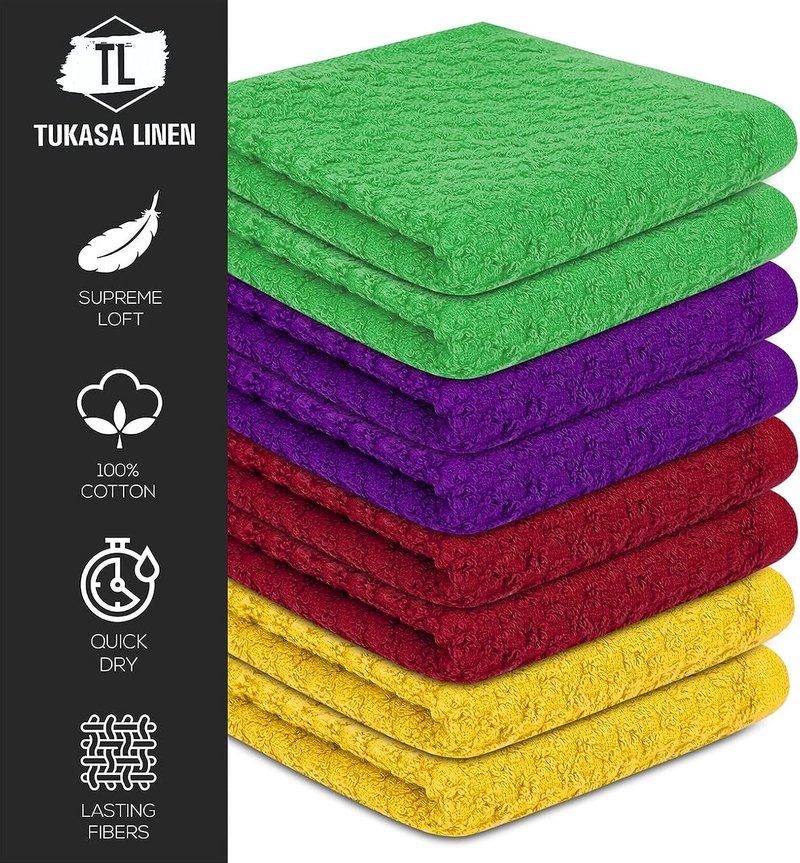 Skiennix Cotton Washcloths - Highly Absorbent 12x12 Inches | 16 Pack Multi-Color Lightweight Face & Body Towels
