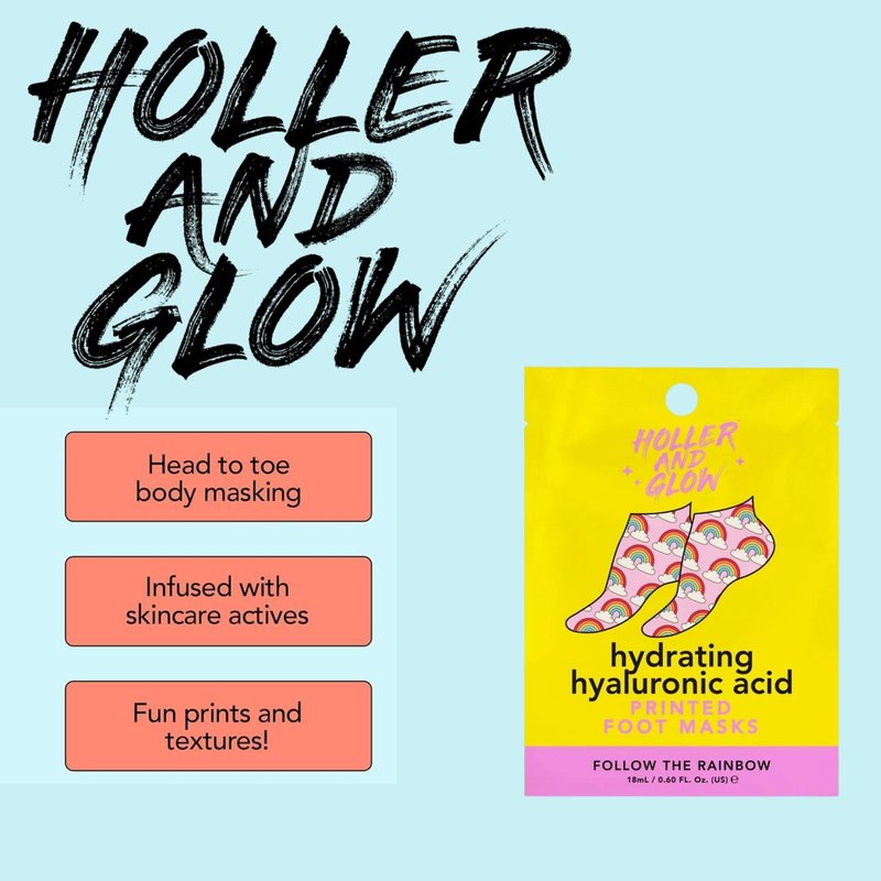 Holler And Glow Printed Foot Mask Variety Pack, Masks For Dry Cracked Feet, Peach & Vanilla Scented, Infused With Hyaluronic Acid, Hydrating Foot Care Treatment, Moisturizing Socks, 6 Piece Set