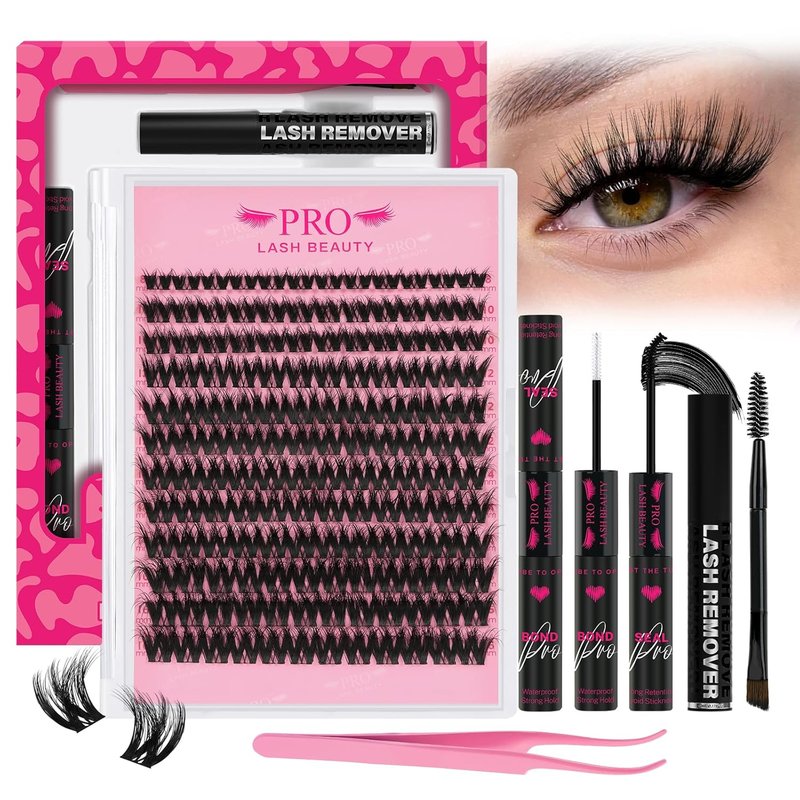 Lash Clusters Kit - 3D Volume Eyelash Extensions with Bond & Seal | 144 Pcs, Sunrise 8-18 Mix