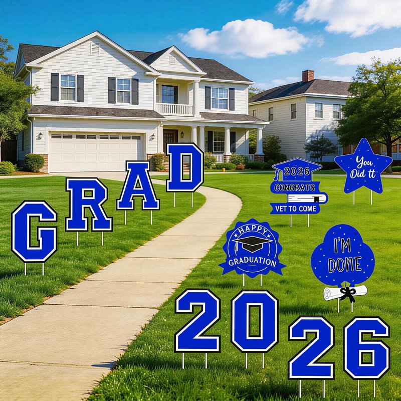 Graduation Decorations 2026 12Pcs Graduation Yard Signs Class of 2026 Outdoor Waterproof Congrats Grad Sign with Stakes for kindergarten K-12th College Any Grade Blue