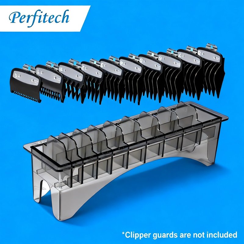 Perfitech Clipper Guard Holder Organizer with 10 Slots, Black, Sturdy Polycarbonate Material
