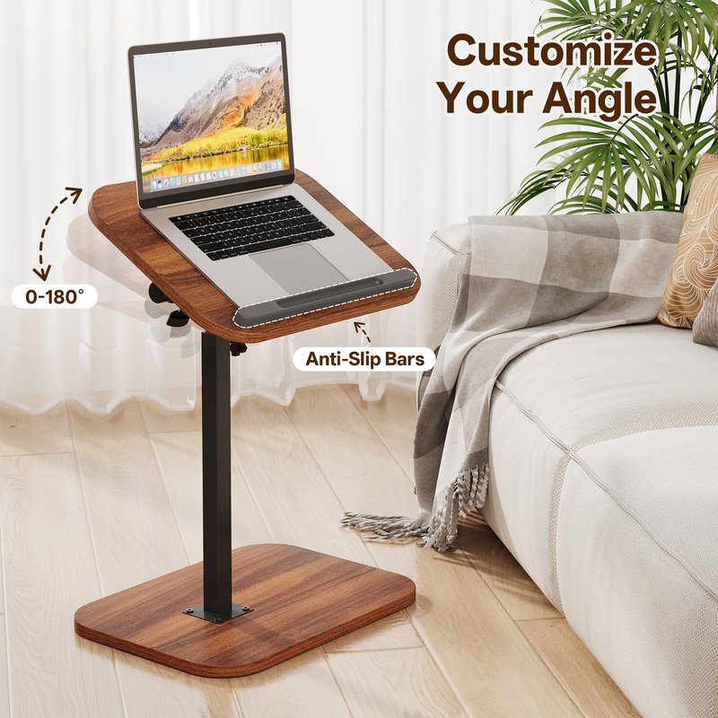 MYBEILEYI TV Tray Table, Adjustable Height, Flip-Top, Snack Side Table with 360° Swivel and 180° Tilt, C Shaped End Table for Couch, Sofa, Bed, Recliner, Walnut