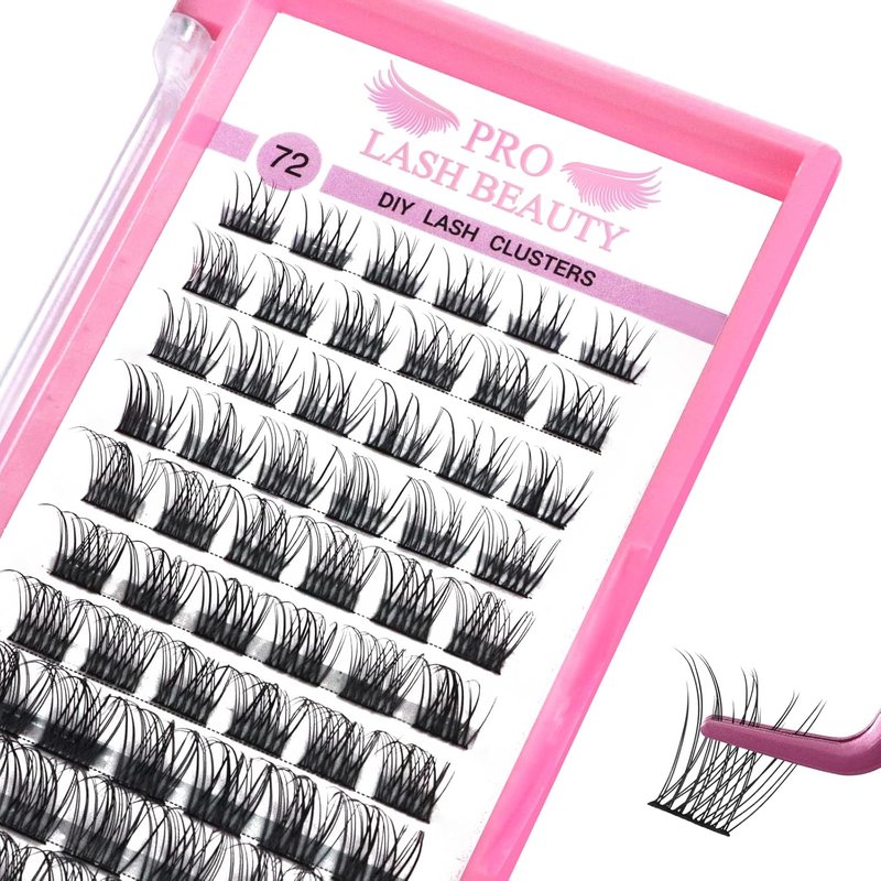 Cluster Lashes - 72 Pcs DIY Eyelash Extensions | Natural Soft & Comfortable Reusable Lashes - D-12mm