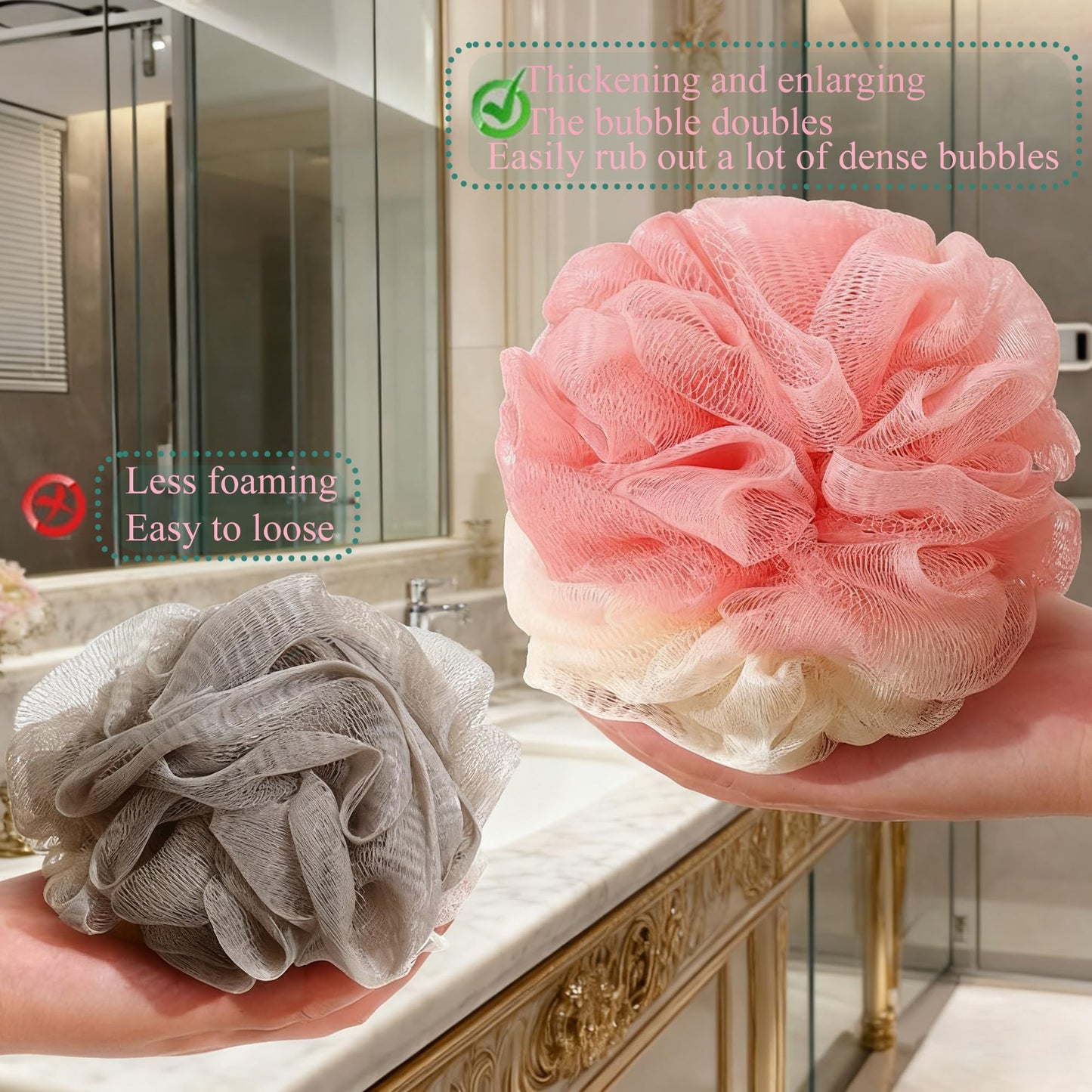 4 Pack Bath Loofah Sponge - 12cm/4.7 inch Large Shower Mesh Pouf, Soft Body Scrubber for Exfoliating & Cleansing, 40g Durable Shower Balls for Men Women, Bath Accessories