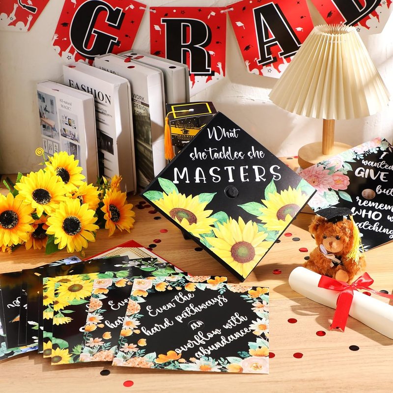 Colorful Flower Graduation Cap Topper Stickers - Inspirational Bible Quotes | 14 Pcs Decal Set