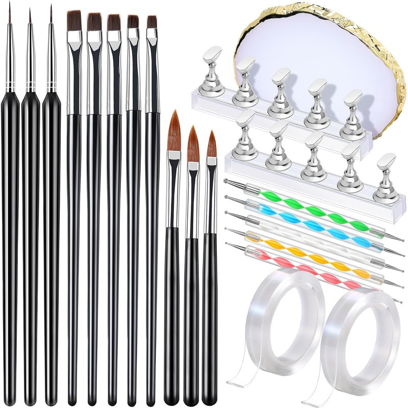 Nail Art Brushes Set - 11PCS Professional Nail Design Tools with Stand & Dotting Tools | Perfect for Creative Nail Painting